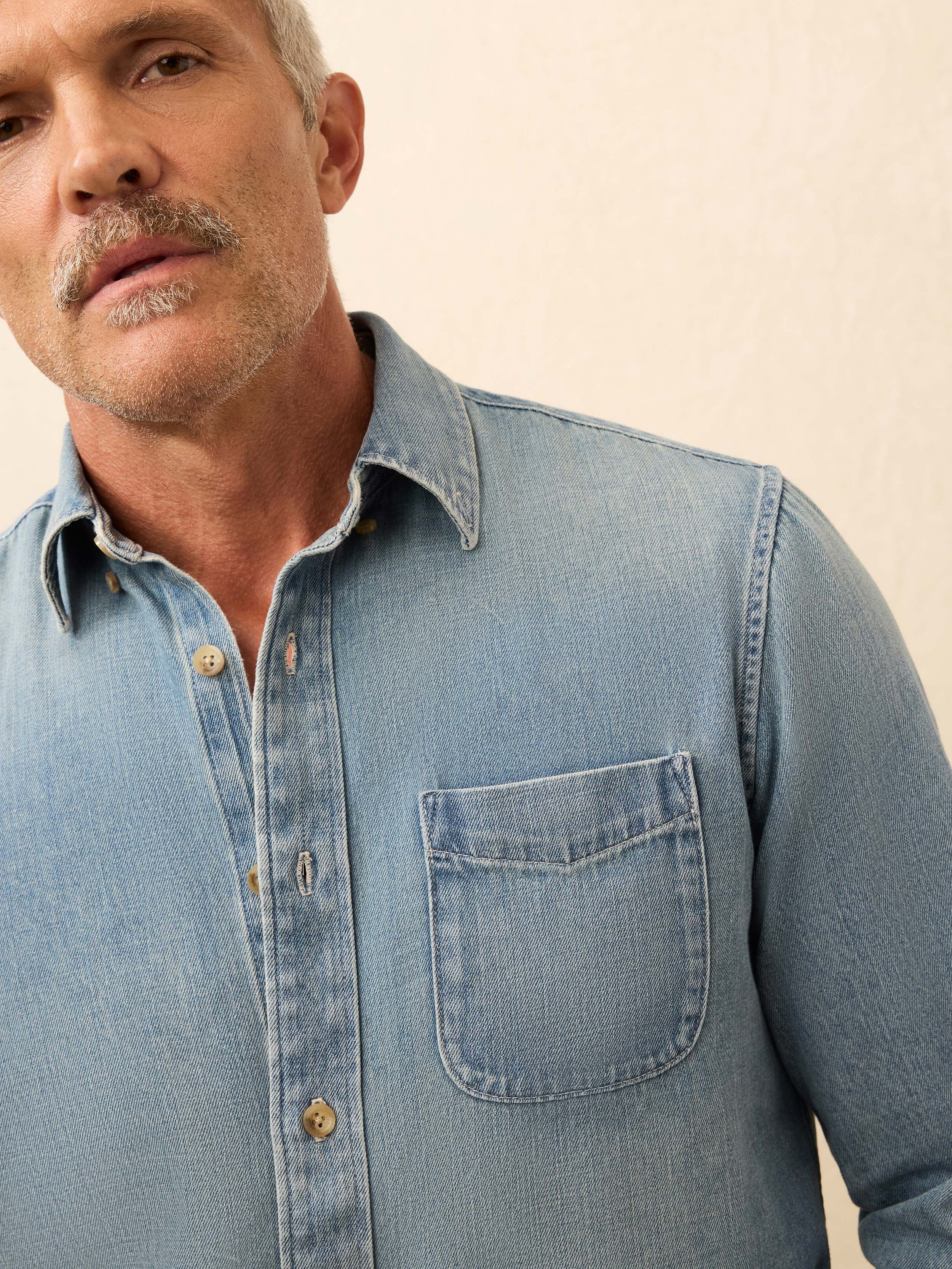 Organic Denim Button Down Shirt - Sea Isle Wash