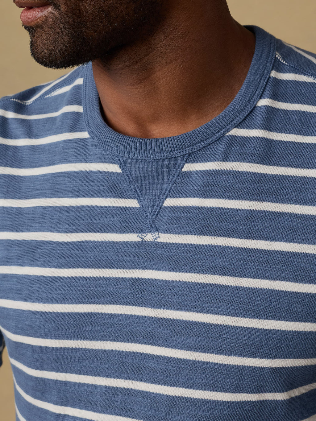 Sunwashed Slub Crew - Breaker Blue Breton Stripe