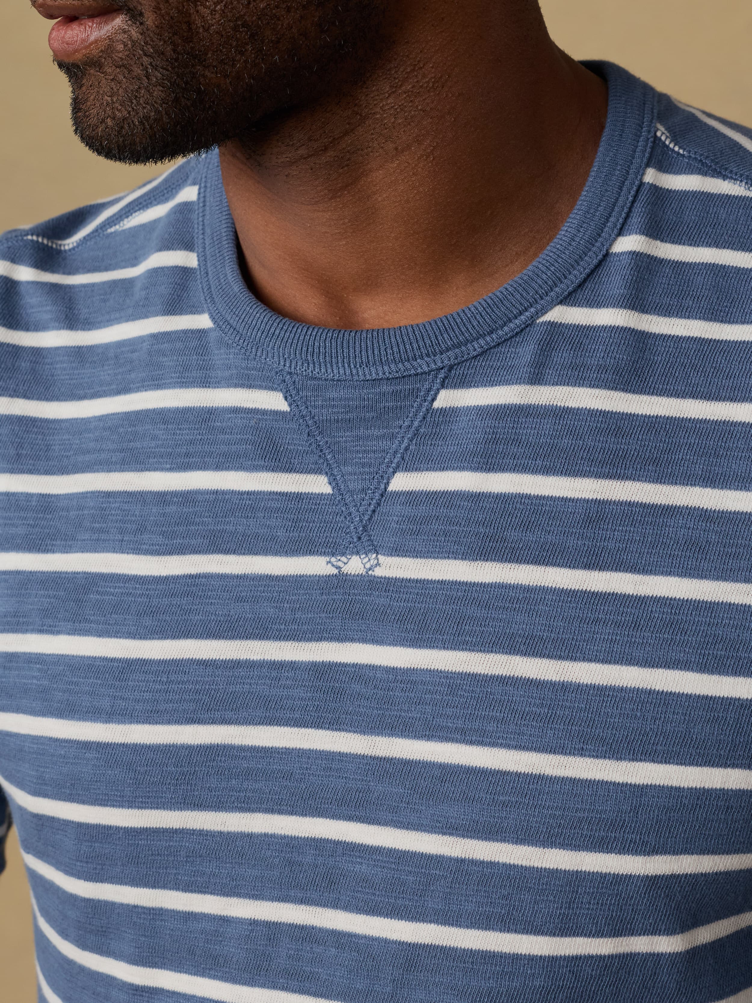Sunwashed Slub Crew - Breaker Blue Breton Stripe