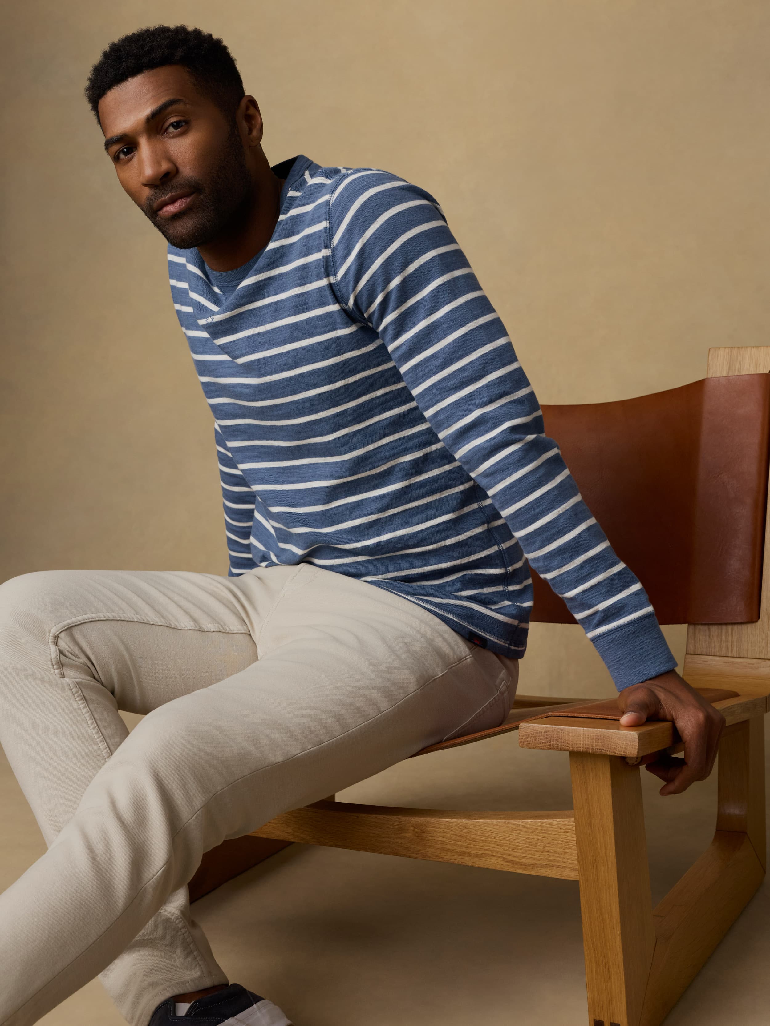 Sunwashed Slub Crew - Breaker Blue Breton Stripe