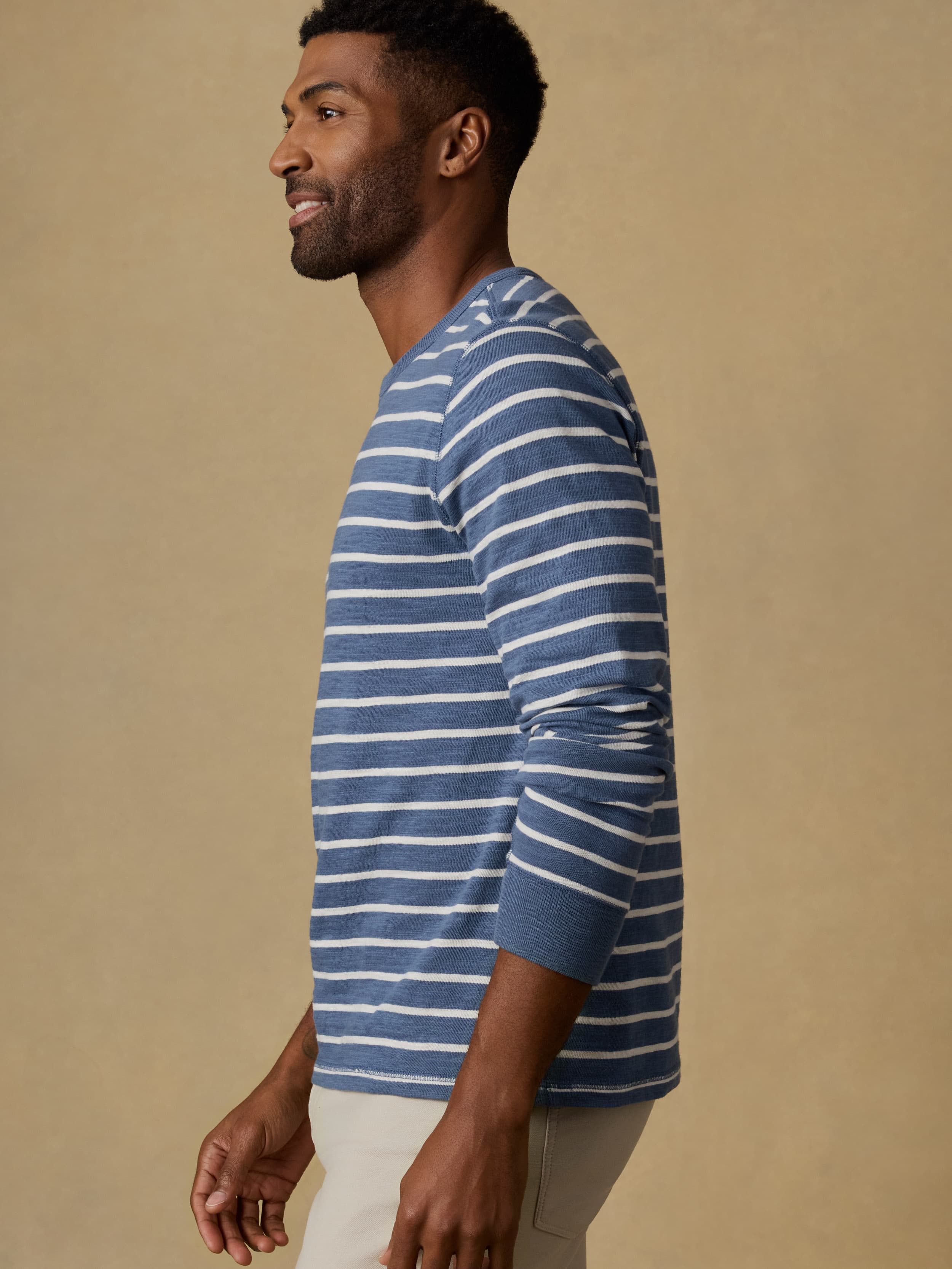 Sunwashed Slub Crew - Breaker Blue Breton Stripe