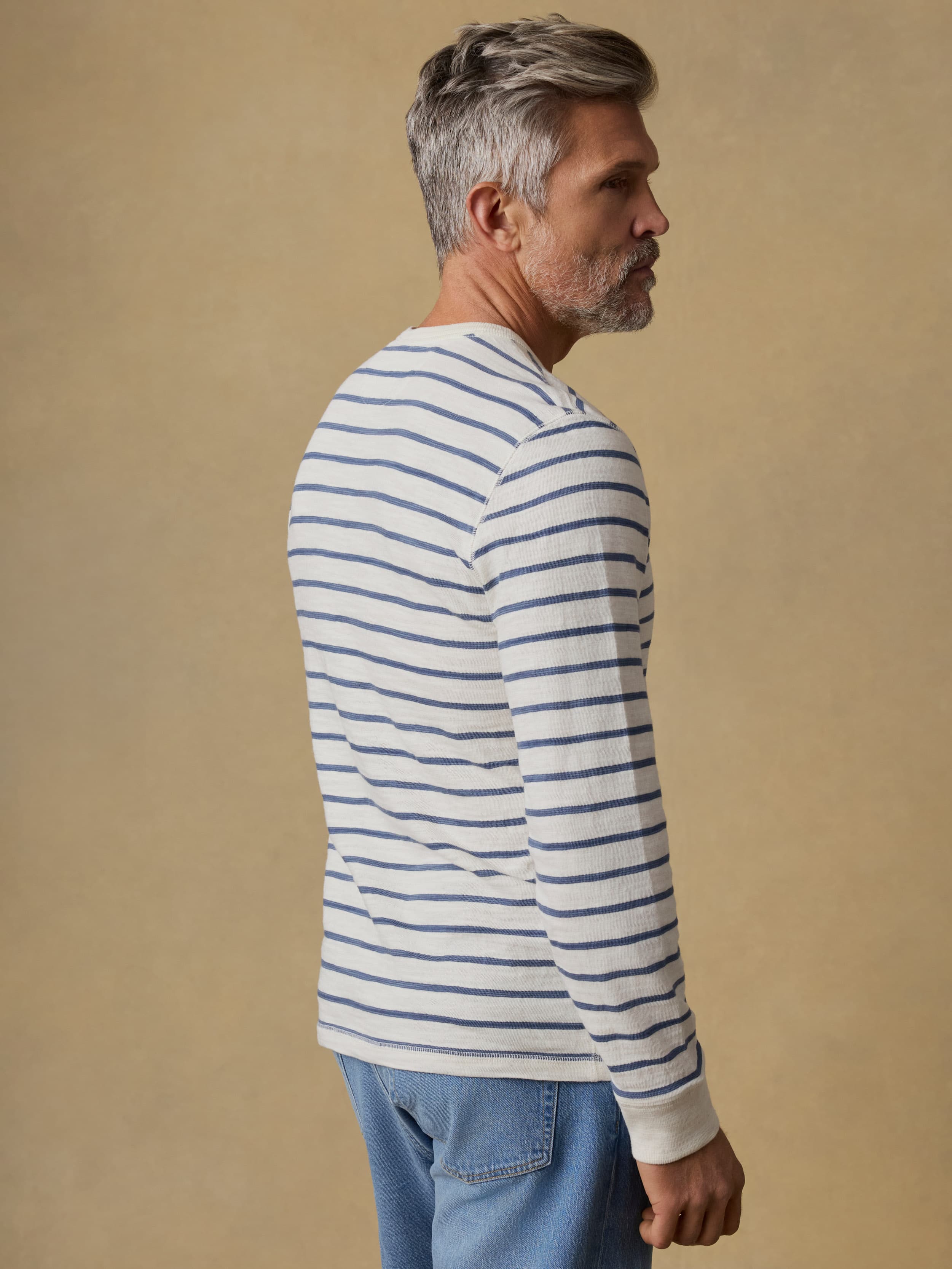 Sunwashed Slub Crew - Ivory Dusk Breton Stripe
