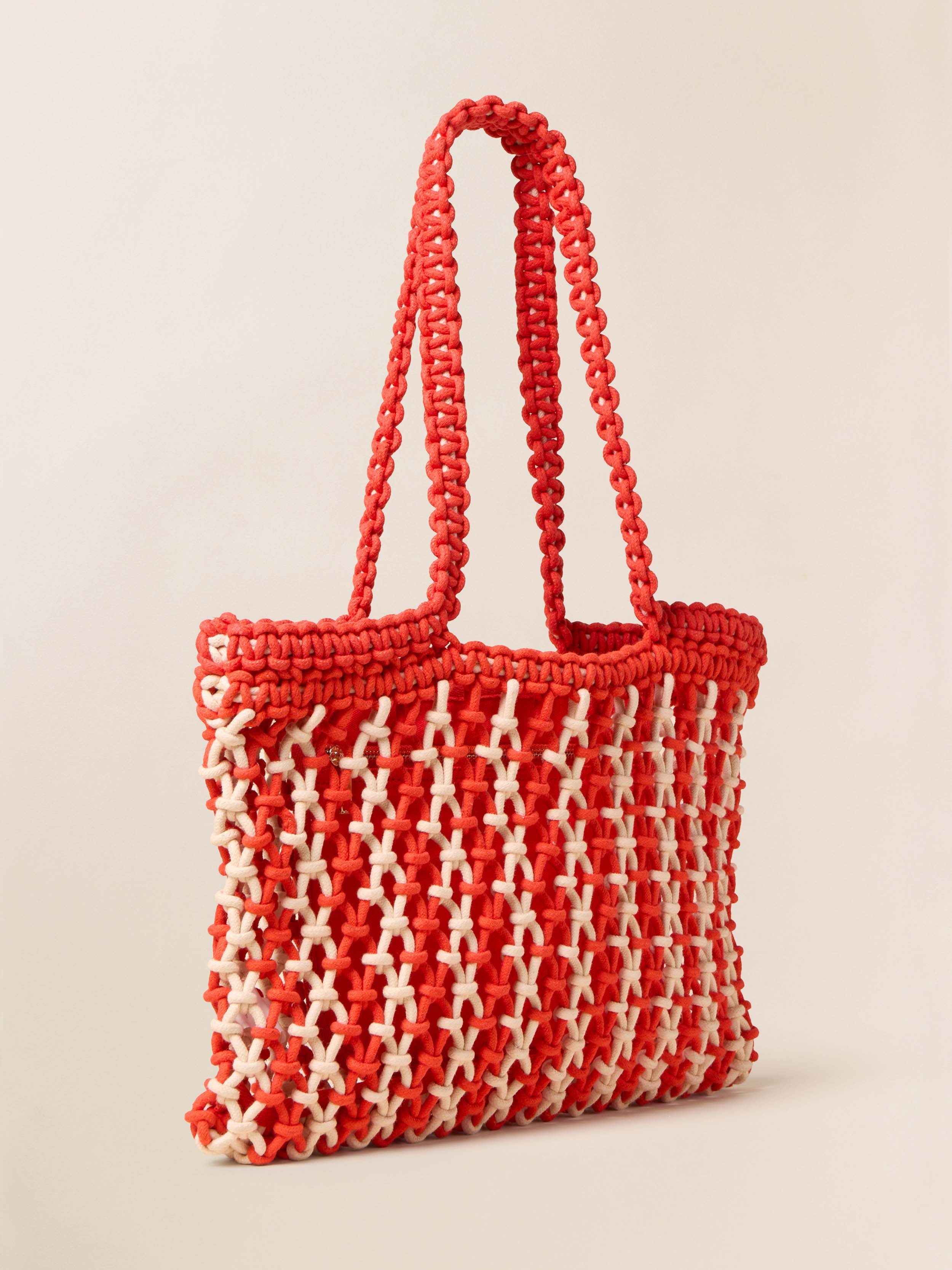 Sunwashed Macrame Tote - Poppy Red