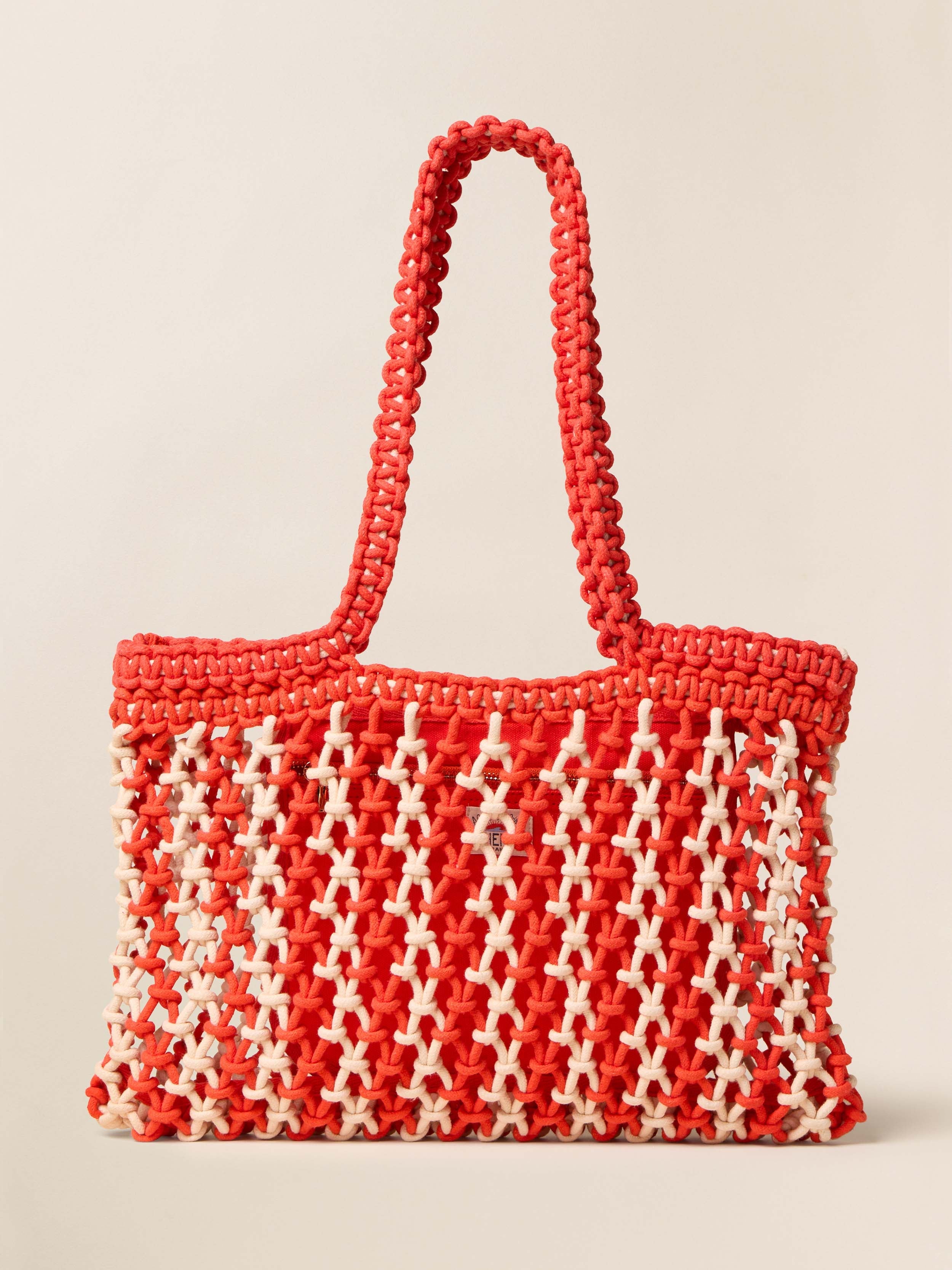 Sunwashed Macrame Tote - Poppy Red