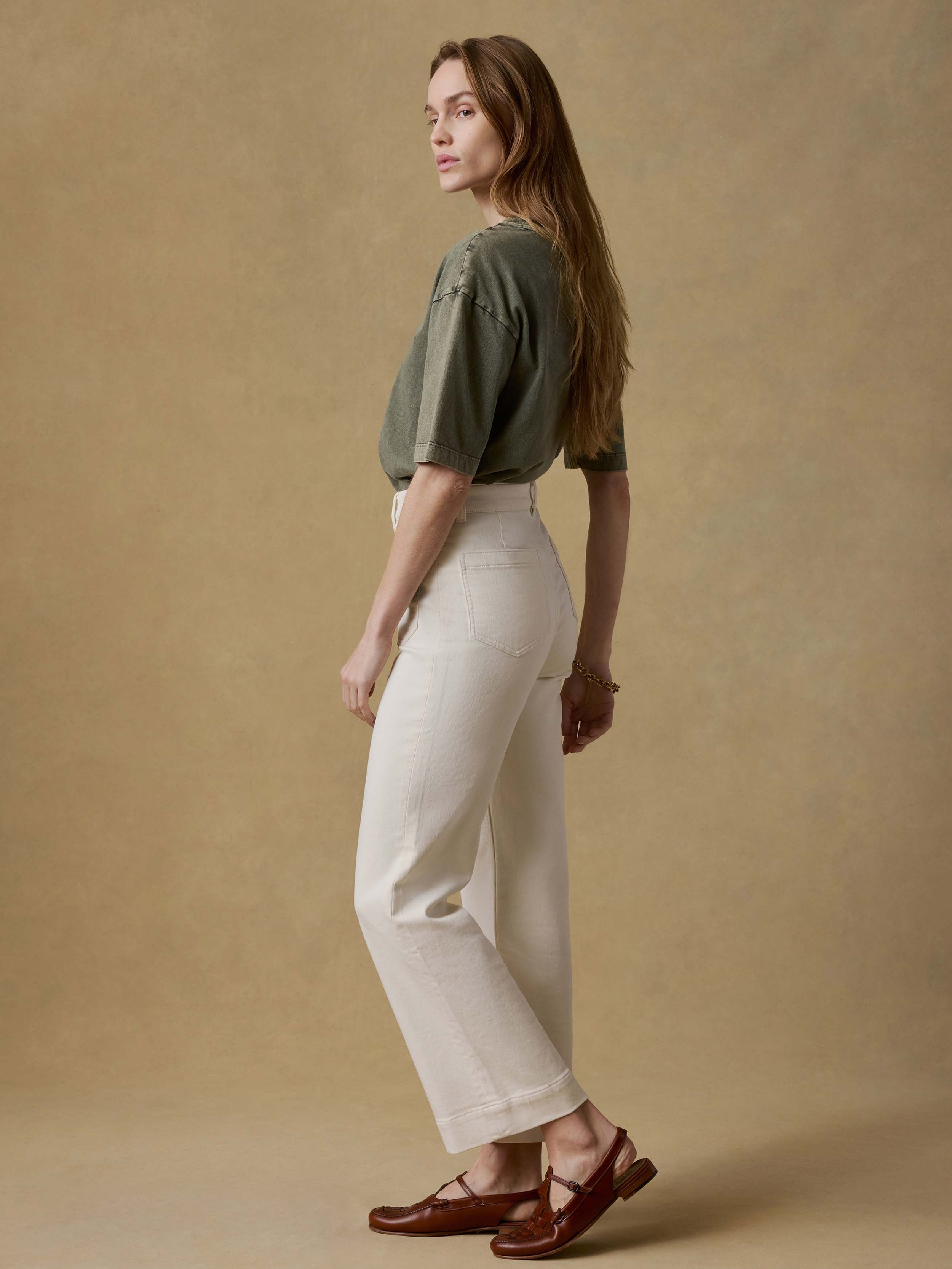 Stretch Terry Patch Pocket Ankle Pant - Egret
