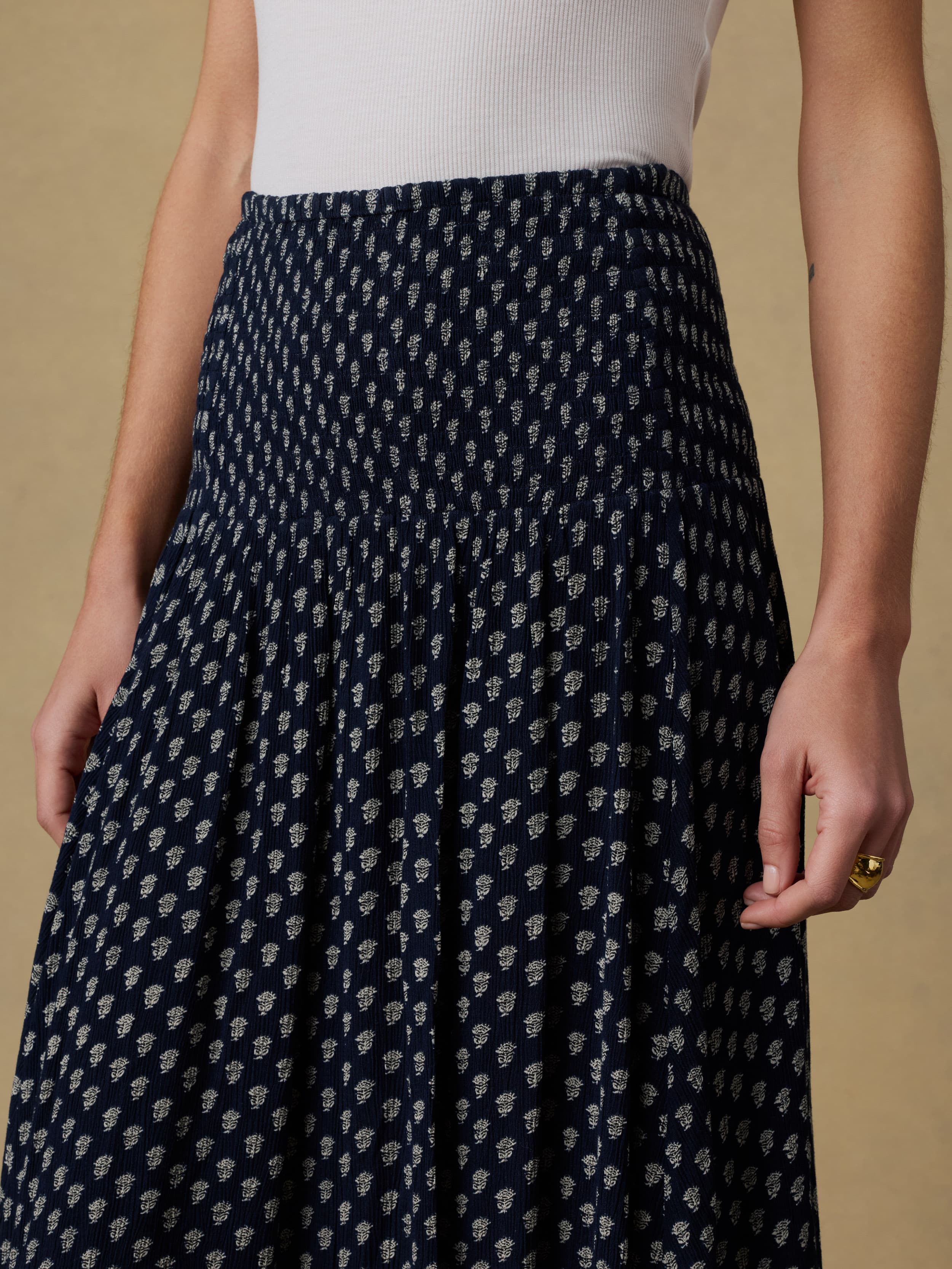 Sophia Smocked Skirt - Navy Lotus Floral