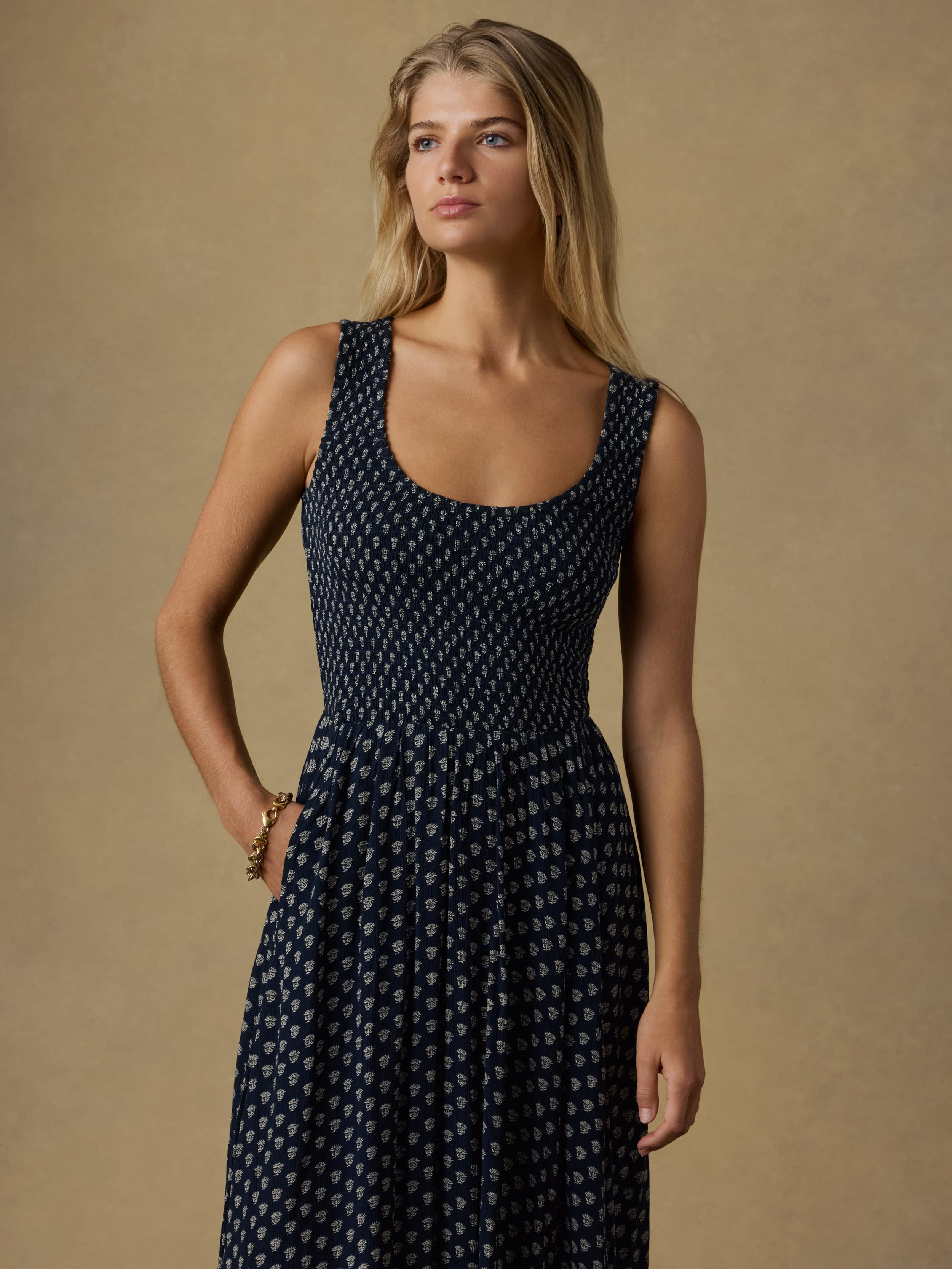 Sophia Smocked Dress - Navy Lotus Floral