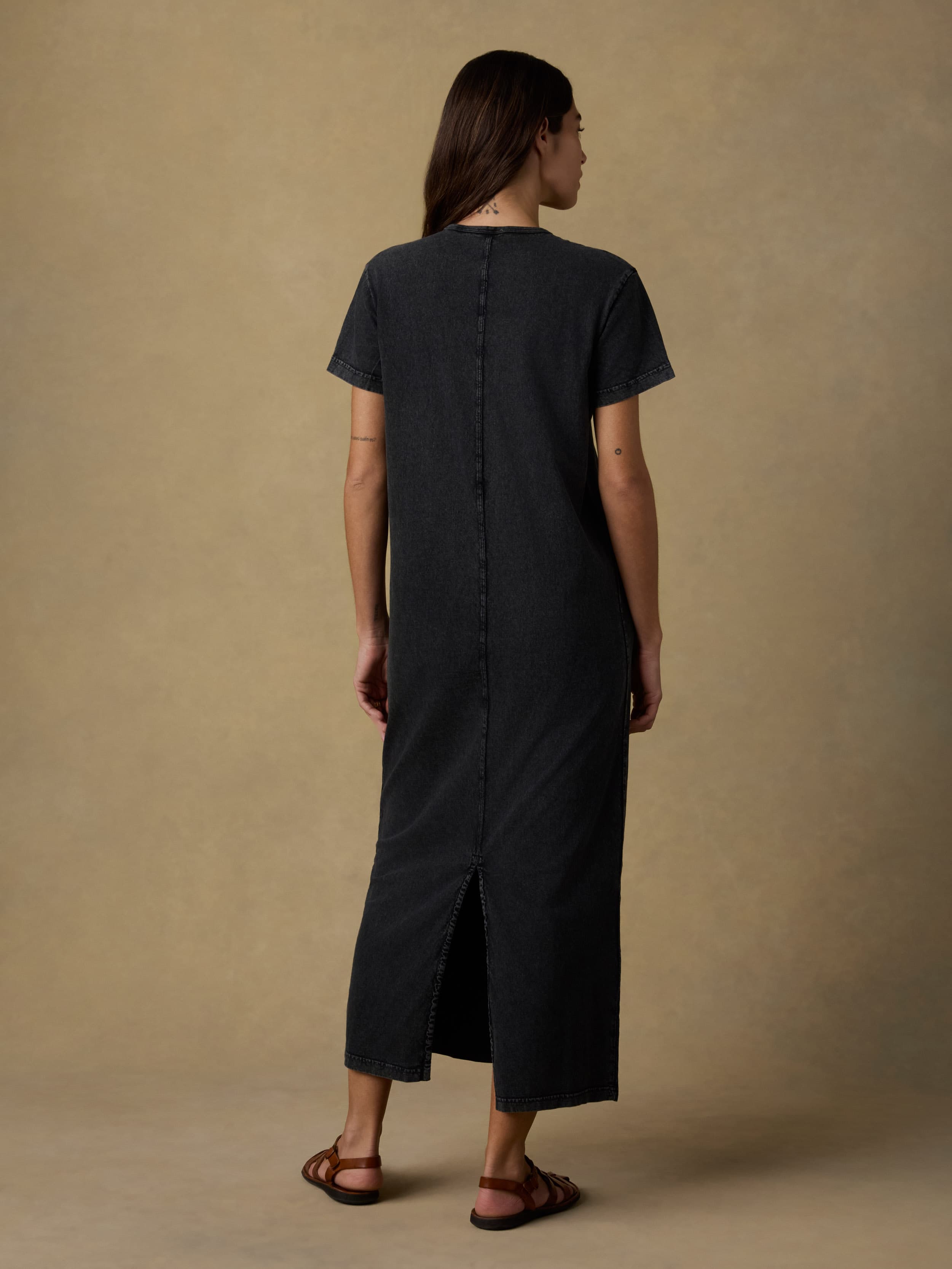 Recycled Cotton Jersey T Shirt Dress - Washed Black