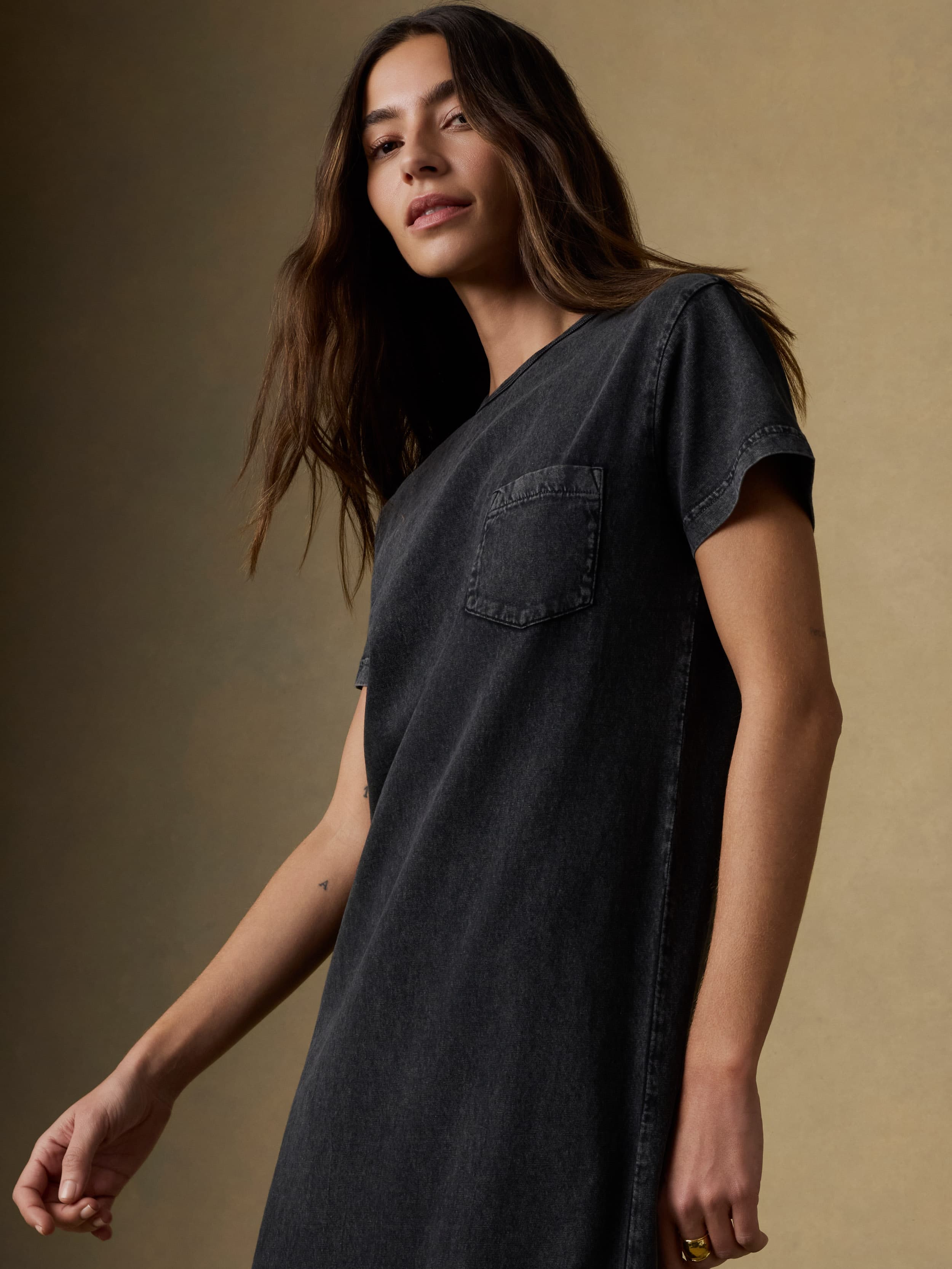 Recycled Cotton Jersey T Shirt Dress - Washed Black