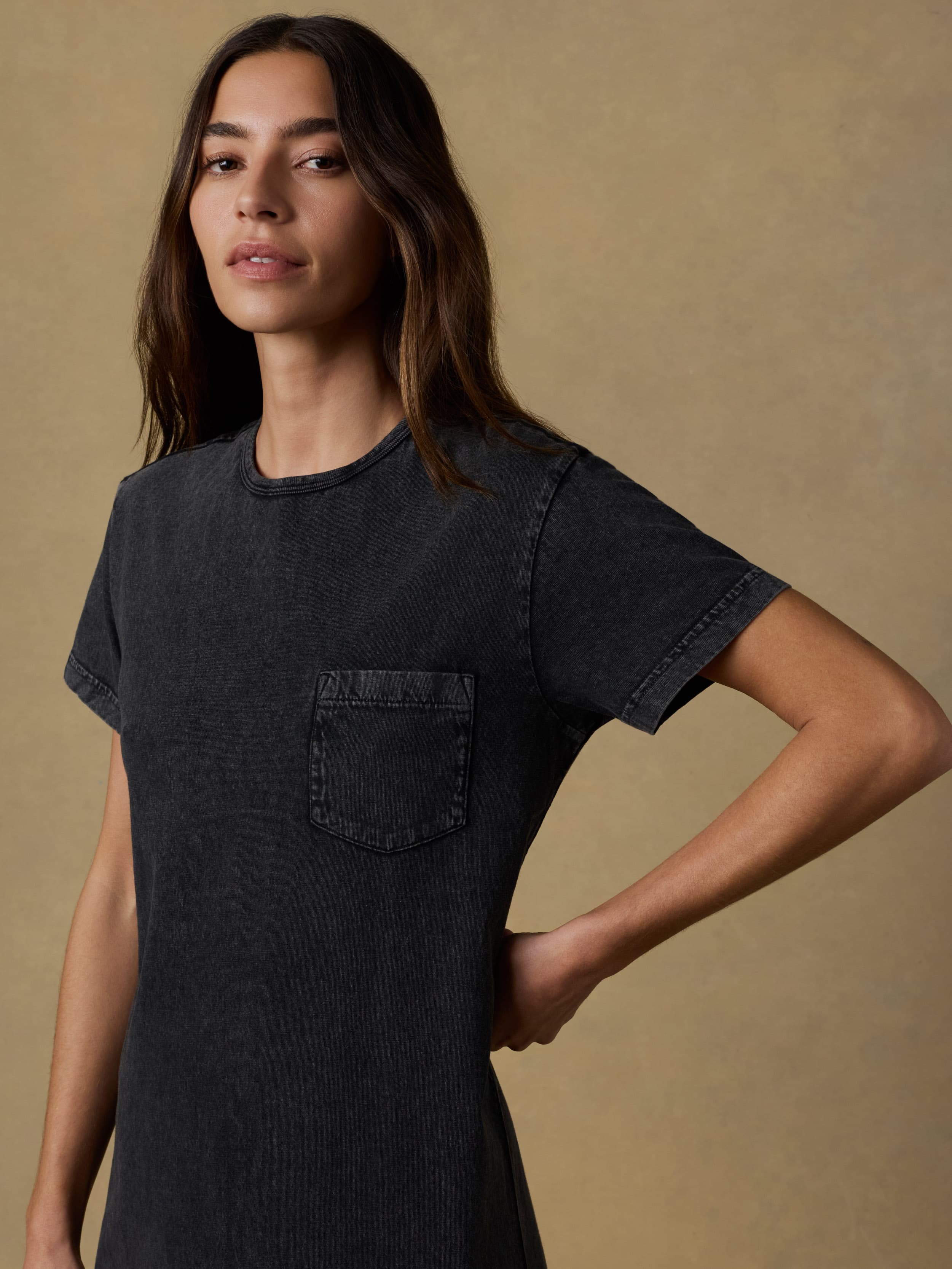 Recycled Cotton Jersey T Shirt Dress - Washed Black