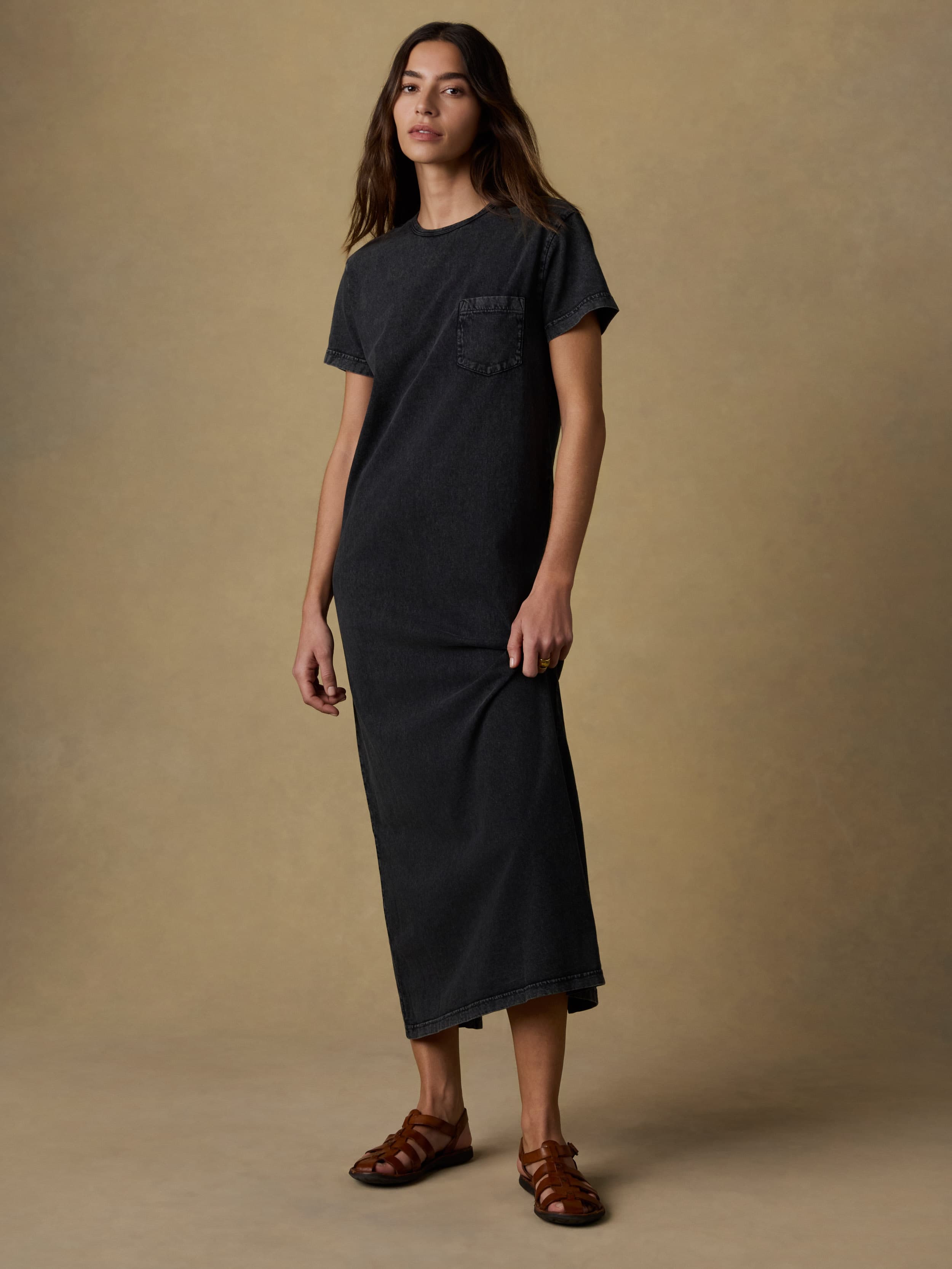 Recycled Cotton Jersey T Shirt Dress - Washed Black