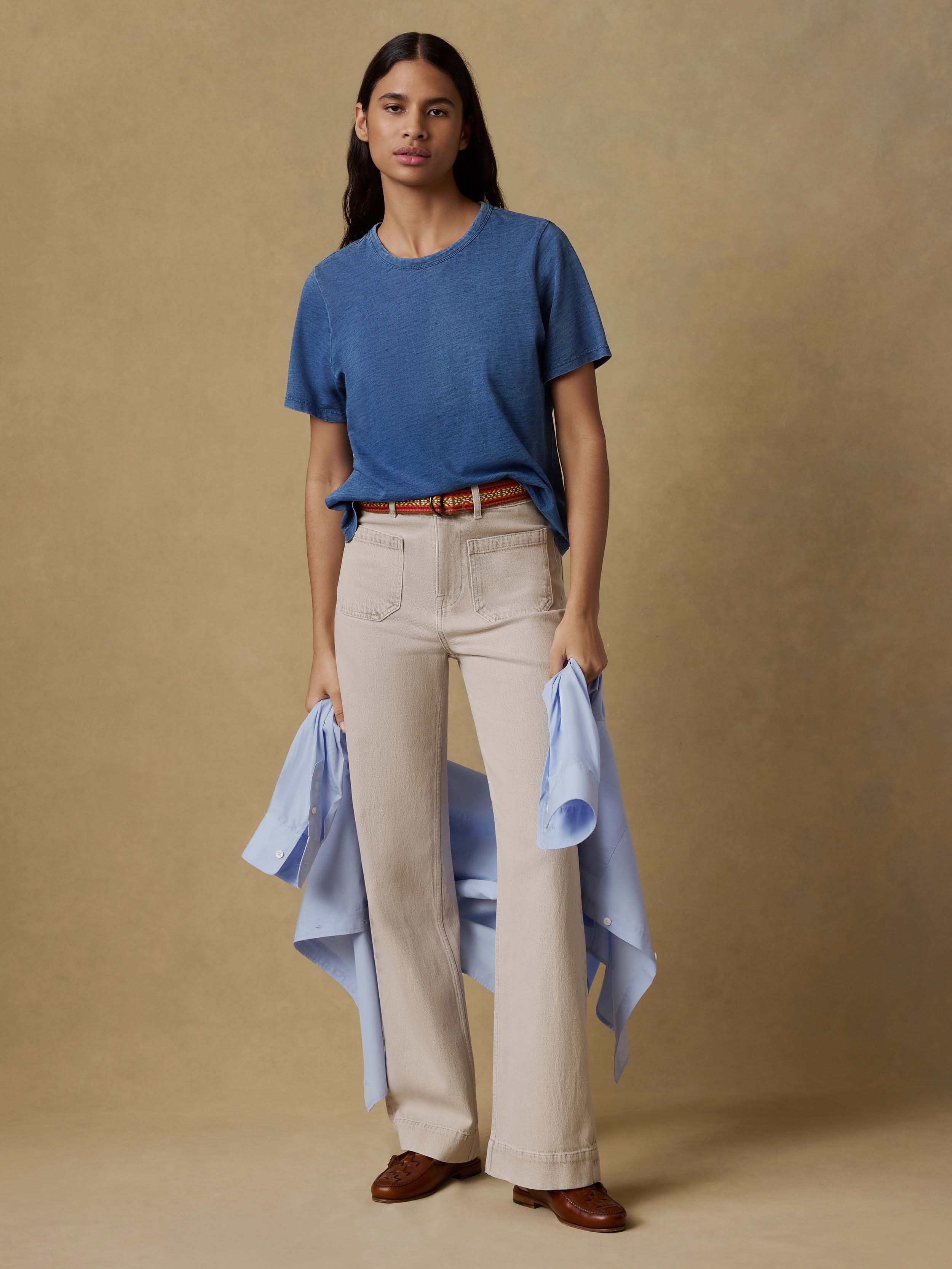 Sunwashed Regenerative Essential Tee - Medium Indigo Wash