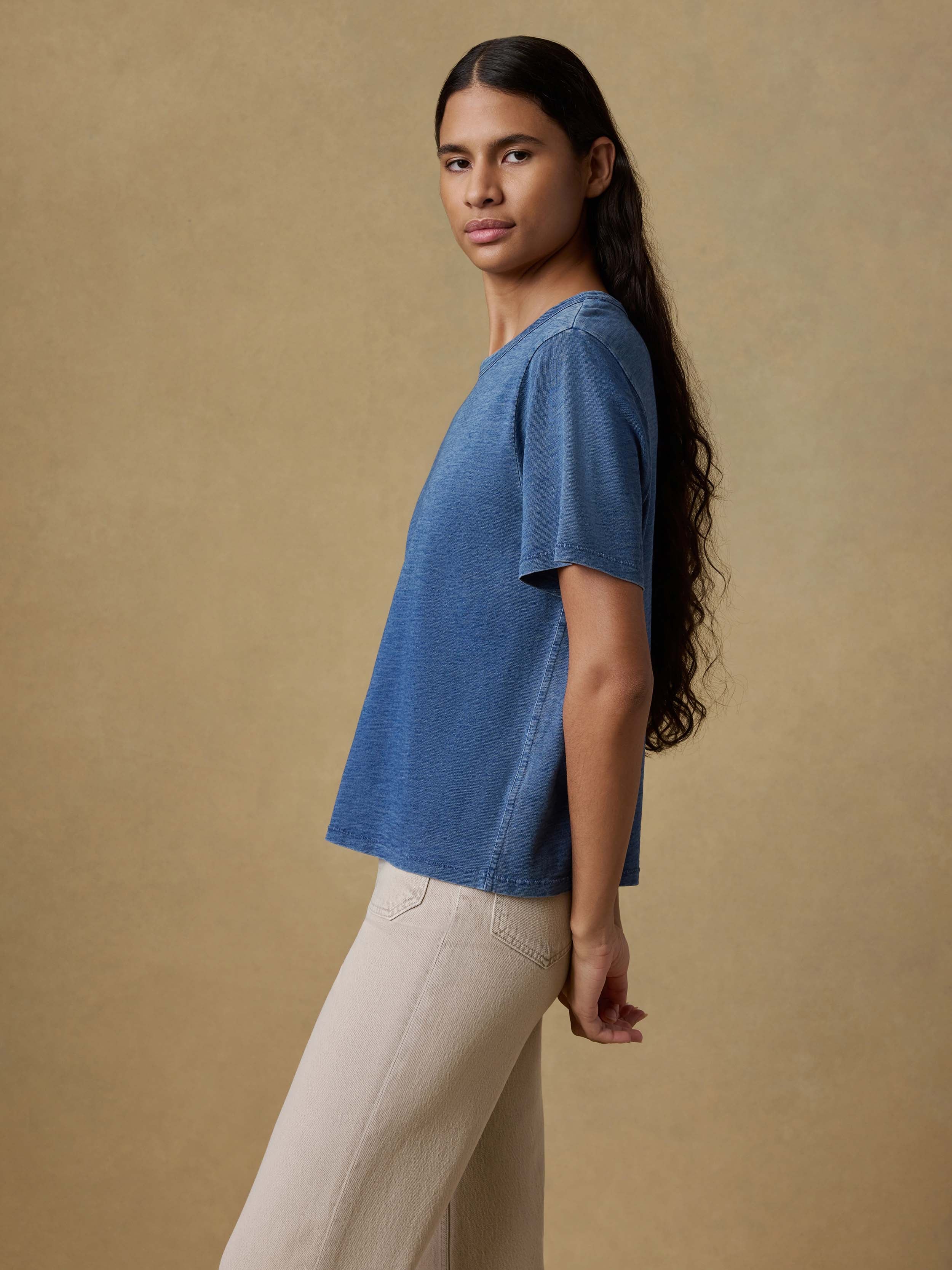 Sunwashed Regenerative Essential Tee - Medium Indigo Wash