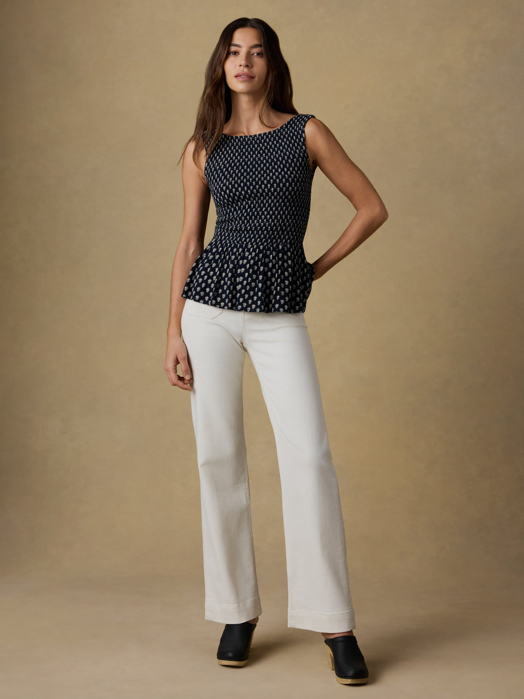 Sophia Smocked Top - Navy Lotus Floral