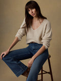 Miramar Linen Deep V Sweater - Summer Sand